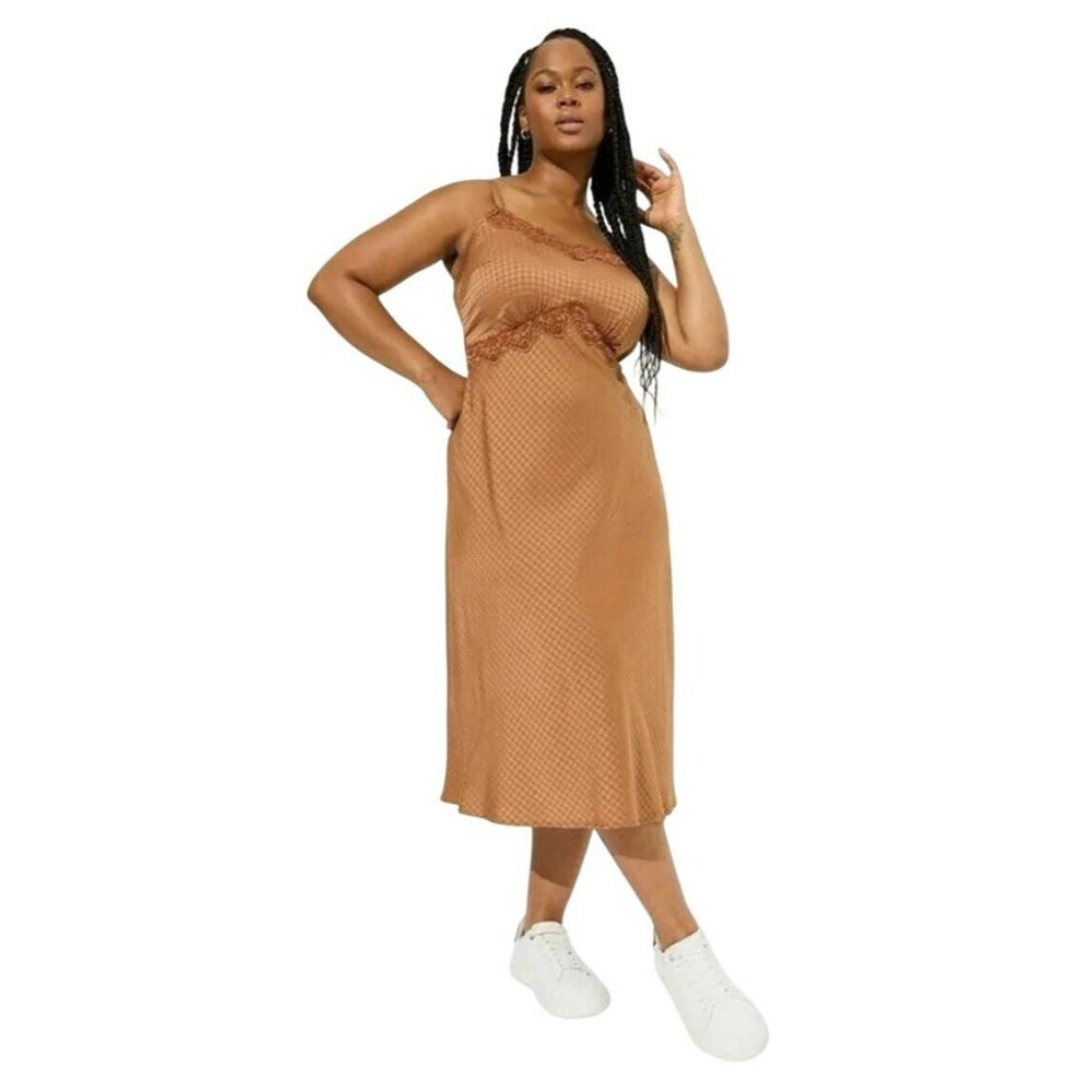 Torrid Plus Women's 2 / 18-20 Tea Length Woven Jacquard Lace Trim Cami Dress